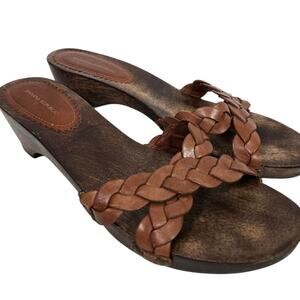 Vintage Wooden Heels Sandal Brown Banana Republic Braided Woven Leather Mule 8.5